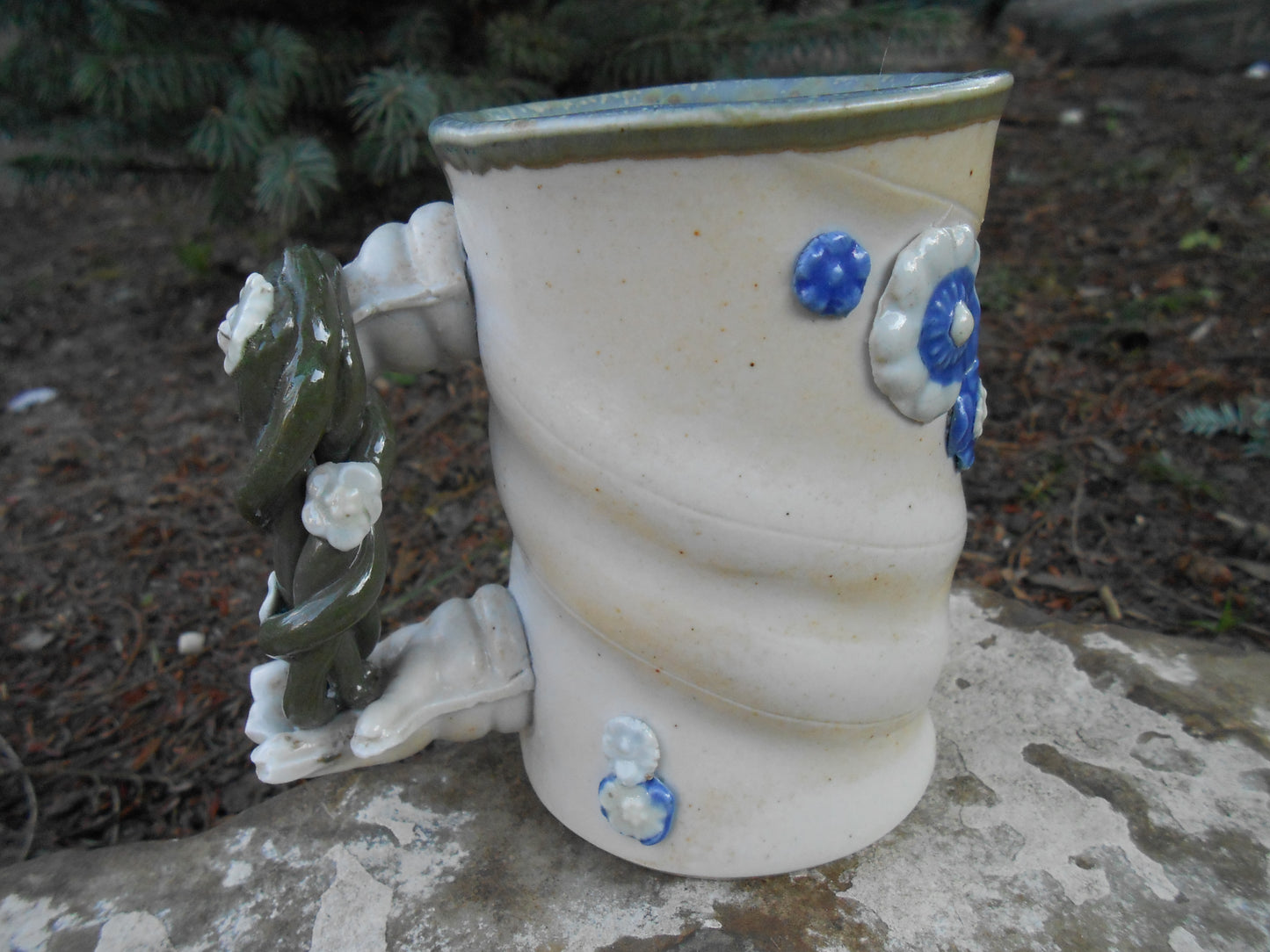 Hand Handled Flower Mug