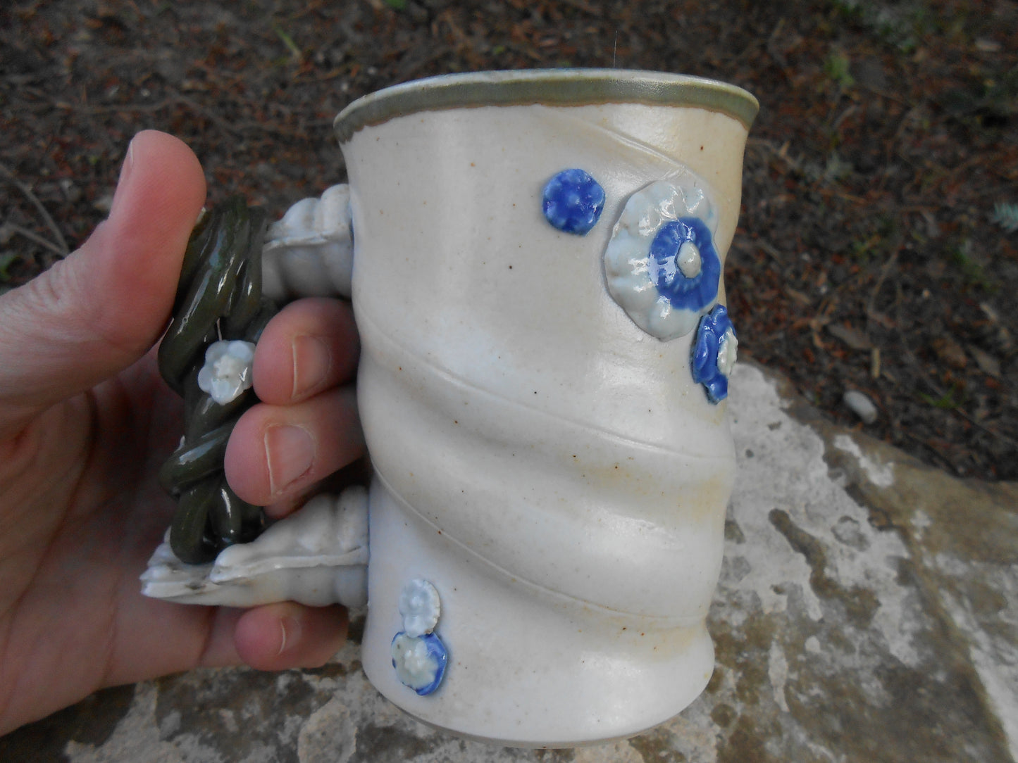 Hand Handled Flower Mug