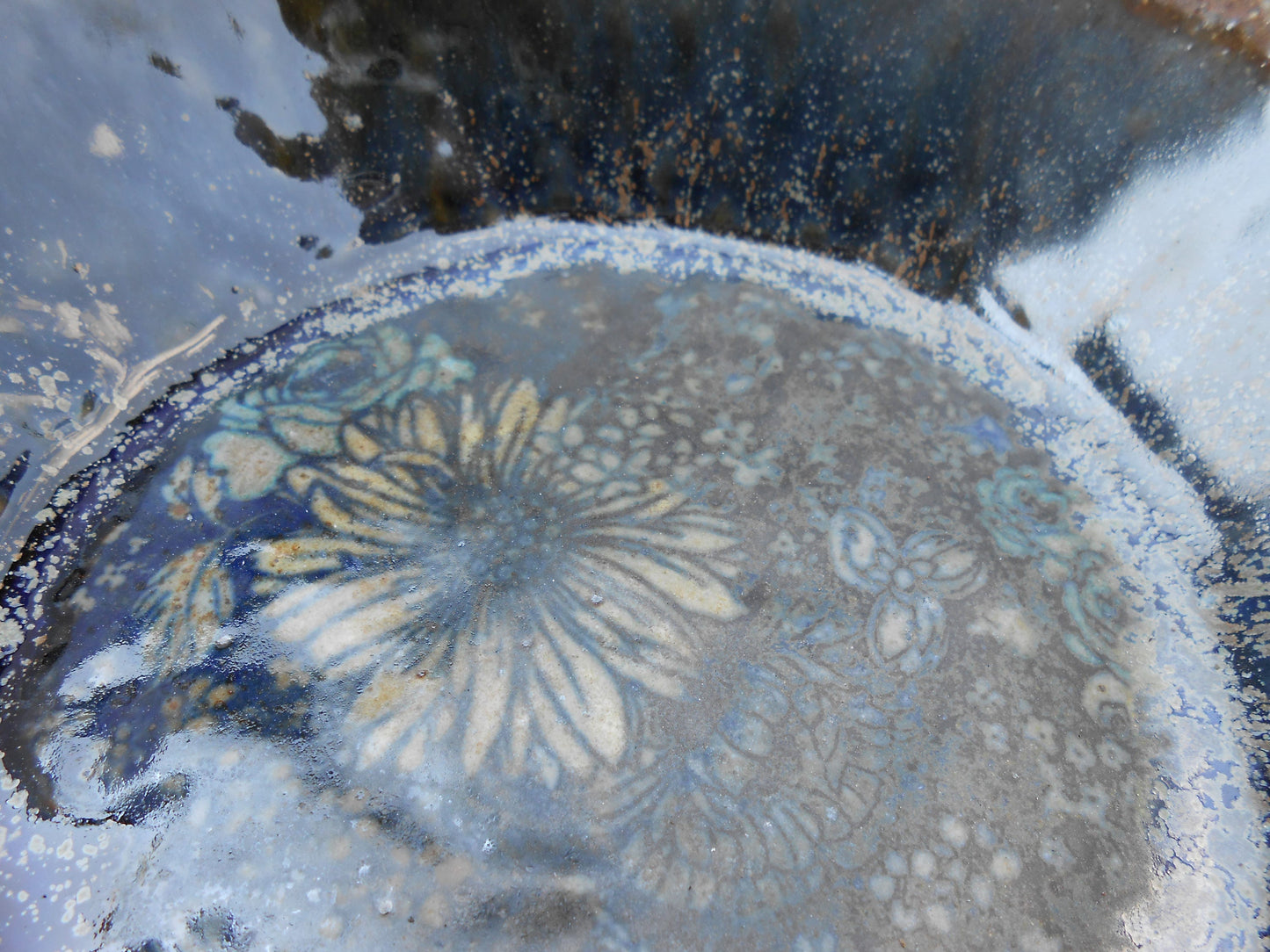 Field of Cornflowers Wood Fired Clay Bowl
