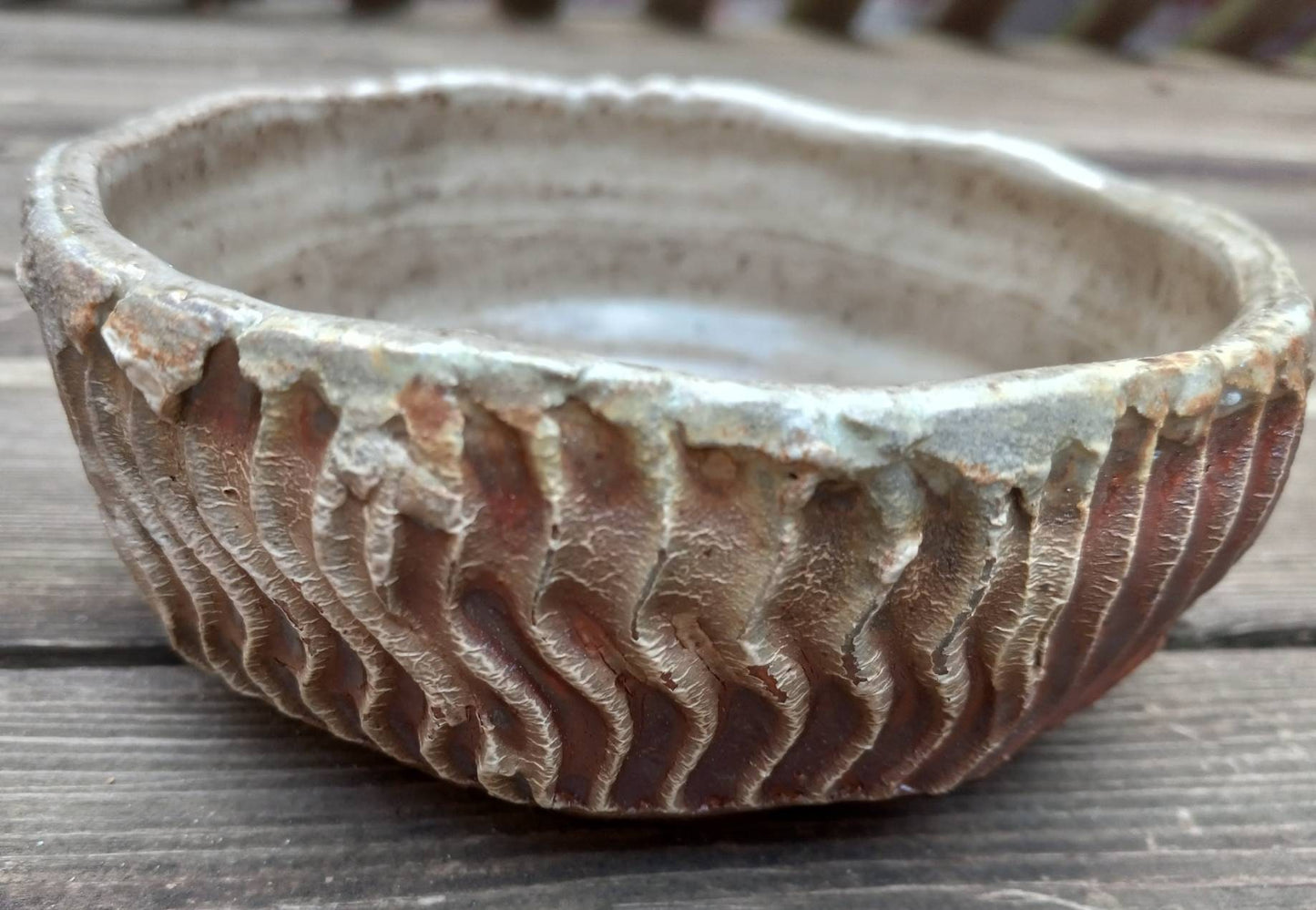 Squiggled Wood Fired Clay Bowl
