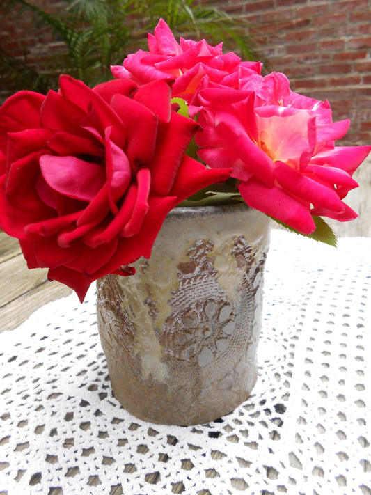 Doily Wood Fired Ceramic Vase