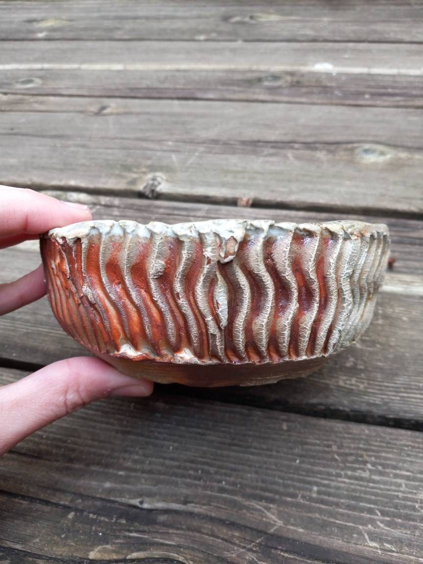 Squiggled Wood Fired Clay Bowl